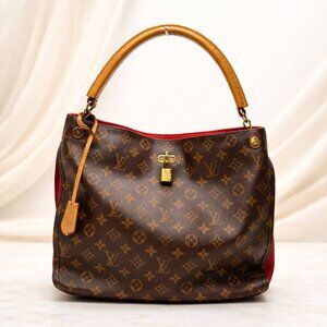 Authentic Louis Vuitton Gaia Hobo Monogram Canvas Red Interior Leather Bag